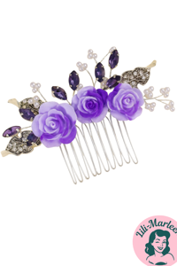 Hårkam med Lilla Roser & Krystalblade – Romantisk Elegance til Dit Look